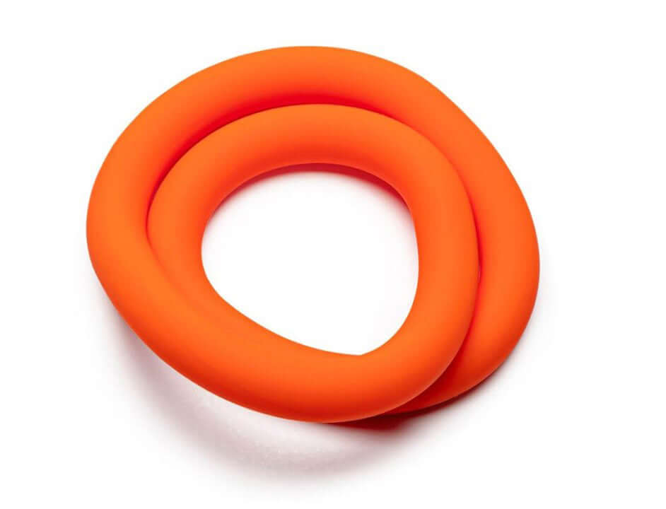Perfect Fit Hefty Wrap Ring 12 inch Silicone Orange displayed on a white background, showcasing its flexible design.