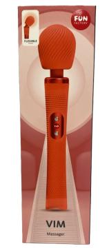Fun Factory Vim Wand Massager Orange in packaging showcasing ergonomic design and flexible neck for relaxation.