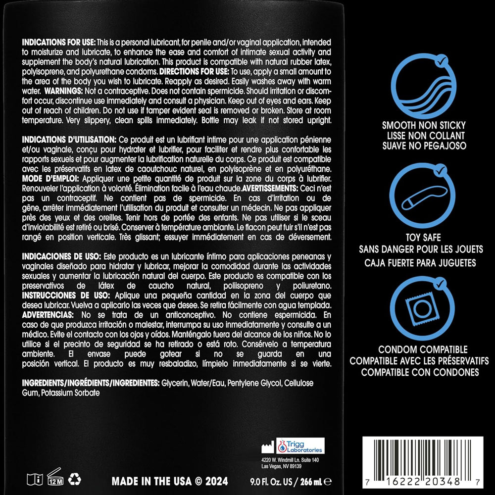 Wet Original Water Based Lubricant 9 Oz packaging with usage directions and ingredients listed.