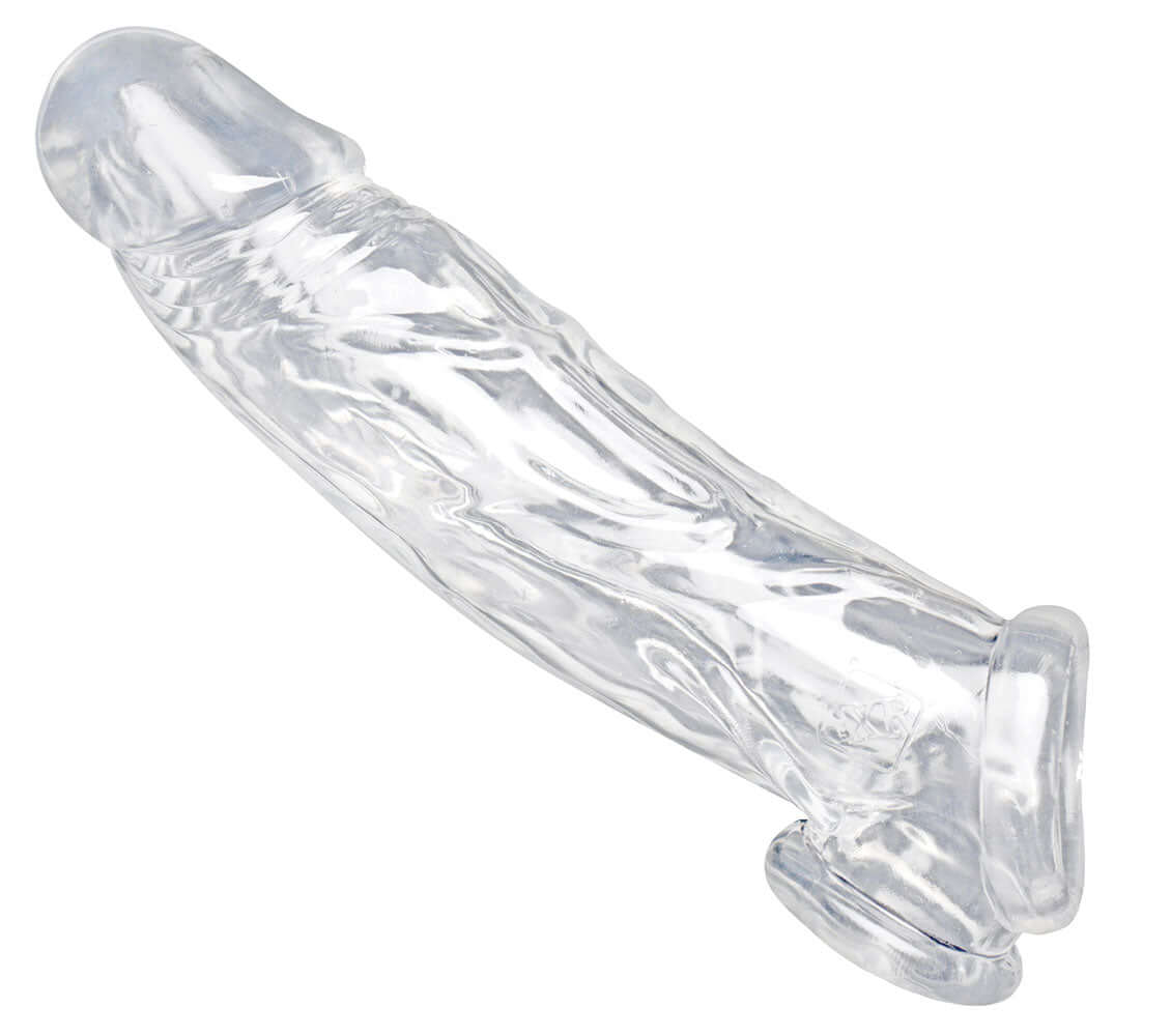 Realistic Clear Penis Enhancer & Ball Stretcher for enhanced girth and length, featuring a transparent design.