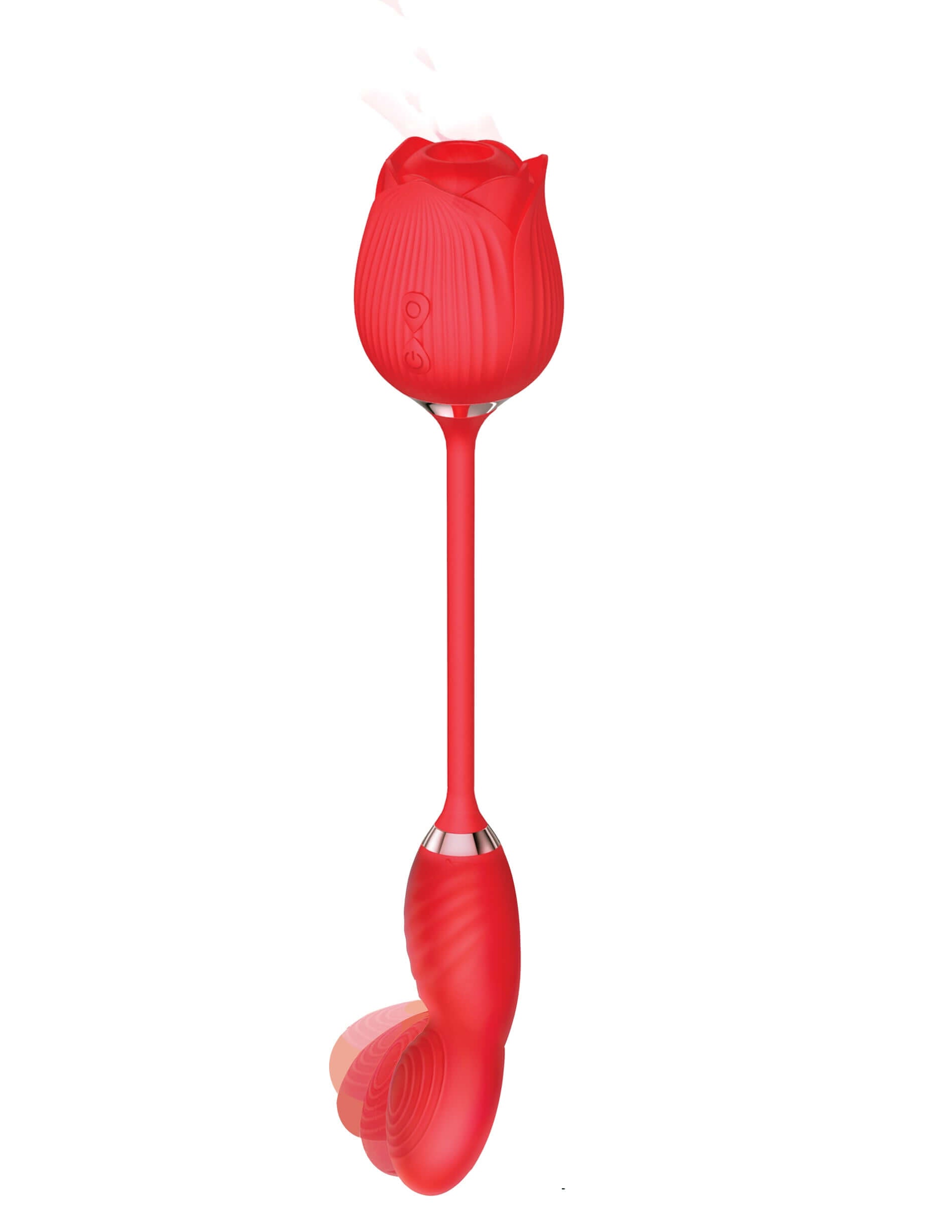 Wild Rose Come Hither and Suction in red, featuring dual ends with a rose suction head and a "come hither" motion for G-Spot stimulation.