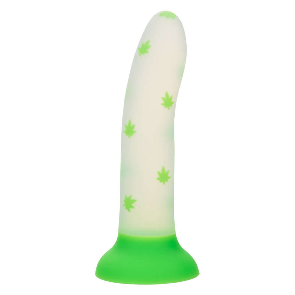 Glow Stick Leaf Dildo - Green with glow-in-the-dark leaf pattern, made from ultra-soft Satin Finish Silicone for a whimsical pleasure experience