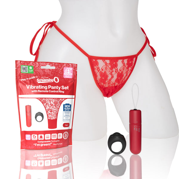 Screaming O 4t - Vibrating Panty Set With Remote  Control Ring - Red
