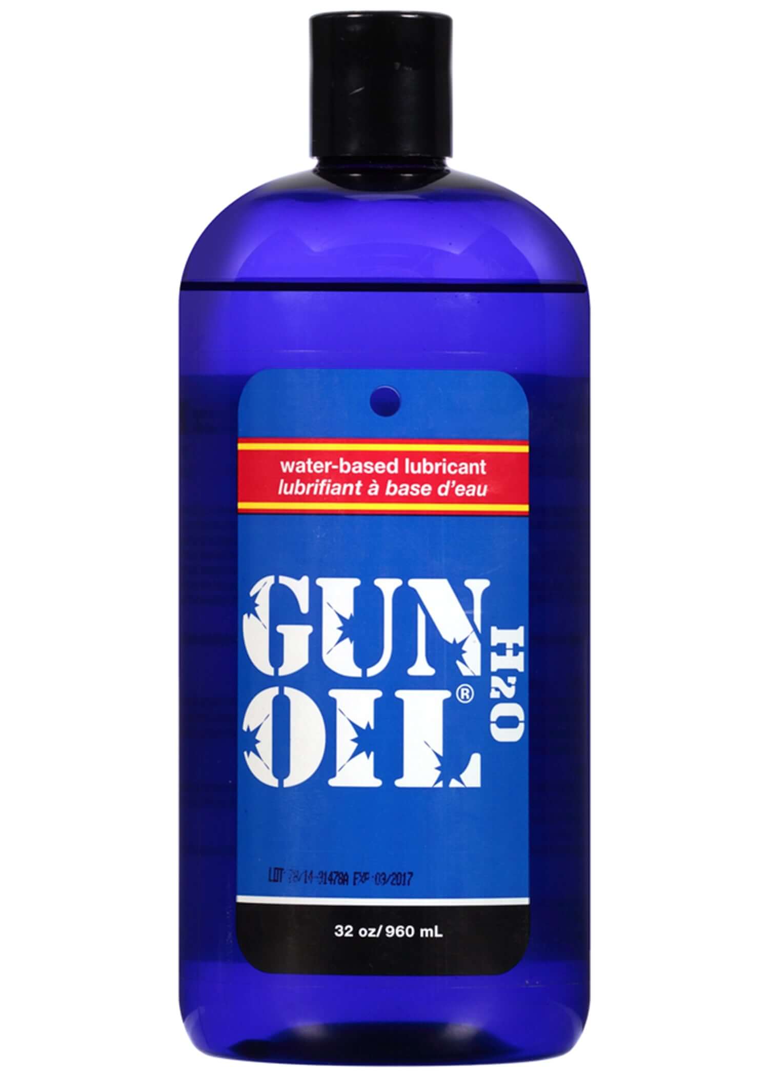 Gun Oil H2O Lubricant 32 Oz bottle featuring water-based lubricant for smooth glide.