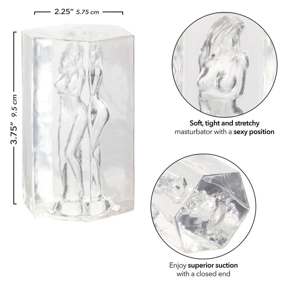 Girls Girls Girls Crystal masturbator - clear, soft, tight, stretchy, sexy position, superior suction, closed end, indulgent pleasure.