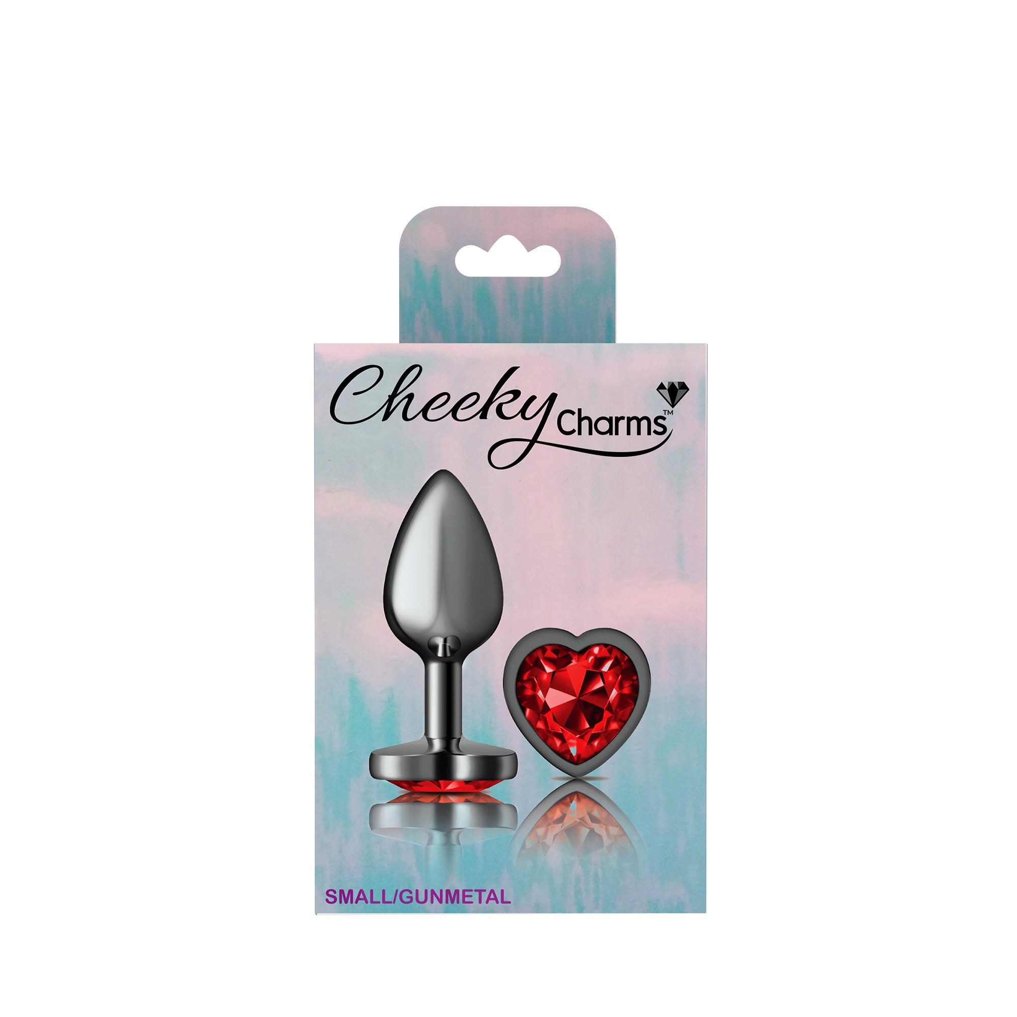 Cheeky Charms-Gunmetal Metal Butt Plug- Heart-Dark Red-Small-6