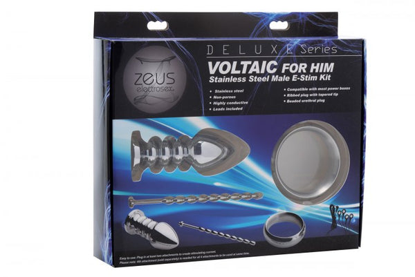 Zeus Deluxe Series Voltaic for Him Stainless Steel Male E-Stim Kit-0
