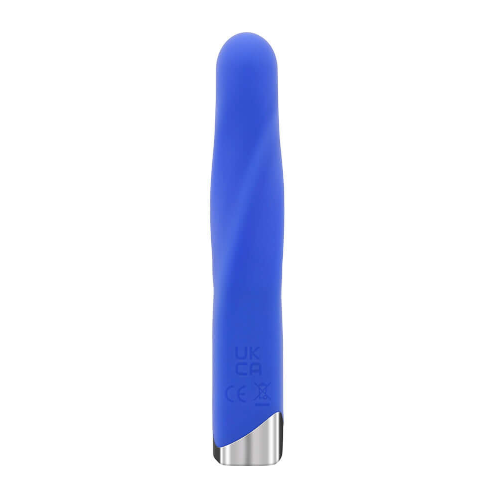 Purple Twisted Temptation Massager with rounded tip and asymmetrical chrome base. 10 vibrating speeds and patterns.