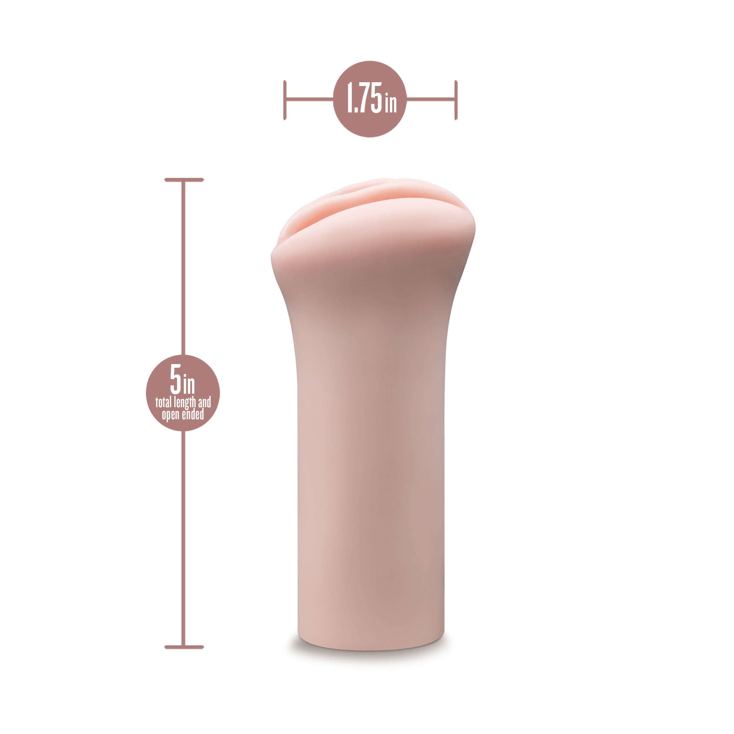 Ashlynn Beige Stroker featuring ribbed interior and open-ended design, measuring 5 inches in length and 1.75 inches in width.