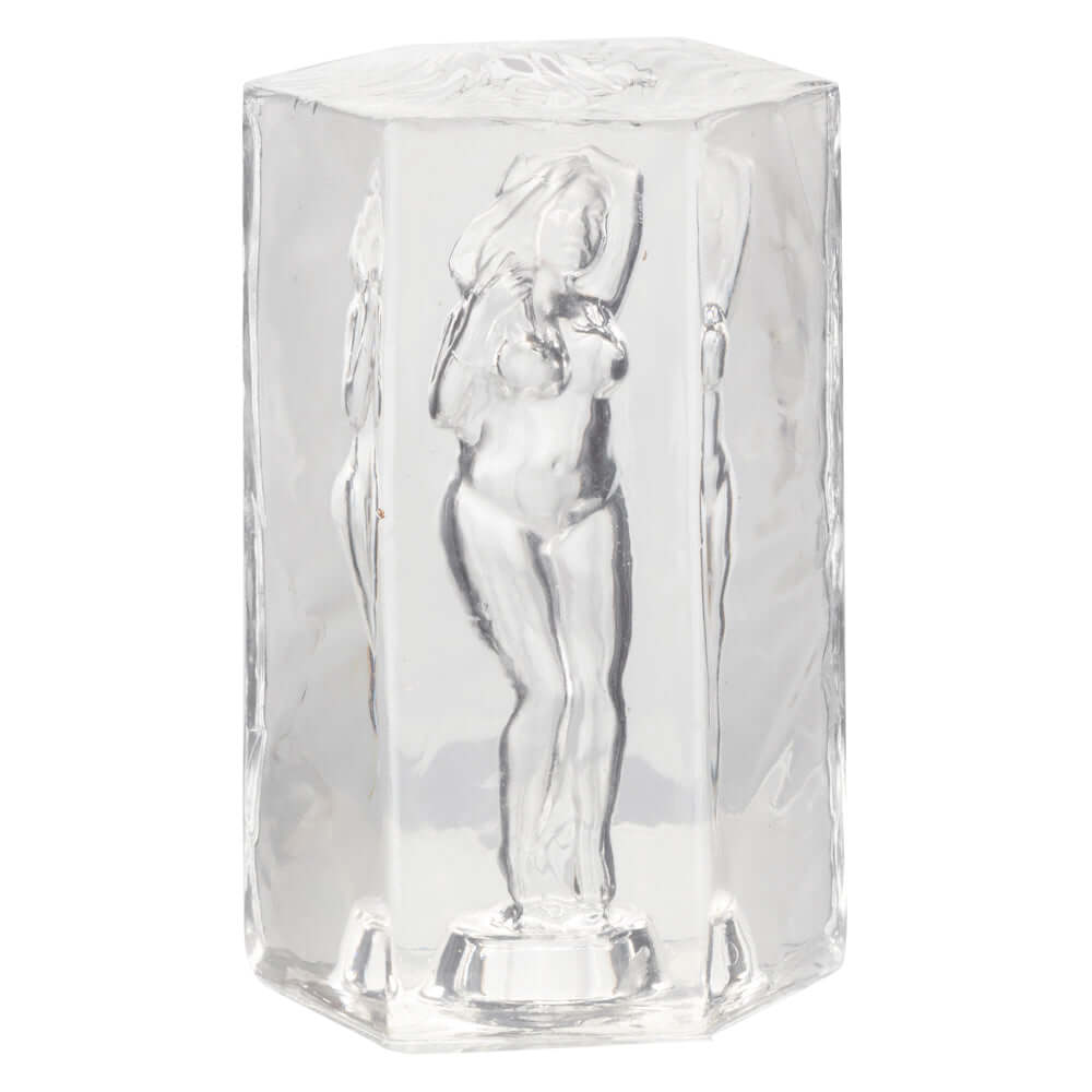 Clear Olivia masturbator with a sensual transparent design featuring a soft, tight and stretchy interior for handheld pleasure.