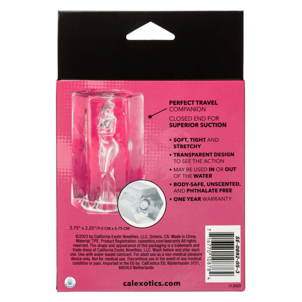 Back packaging of Girls Girls Girls Crystal masturbator showcasing product and features.