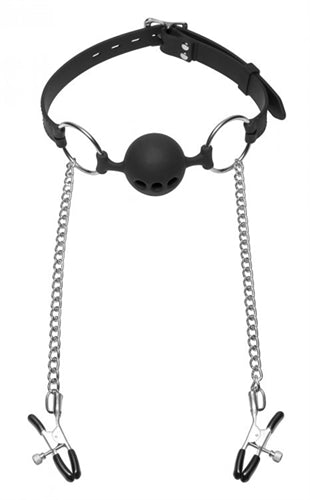 Hinder Silicone Breathable Ball Gag and  Nipple Clamps*