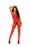 Fishnet and Lace Bodystocking With Open Crotch - One Size - Red