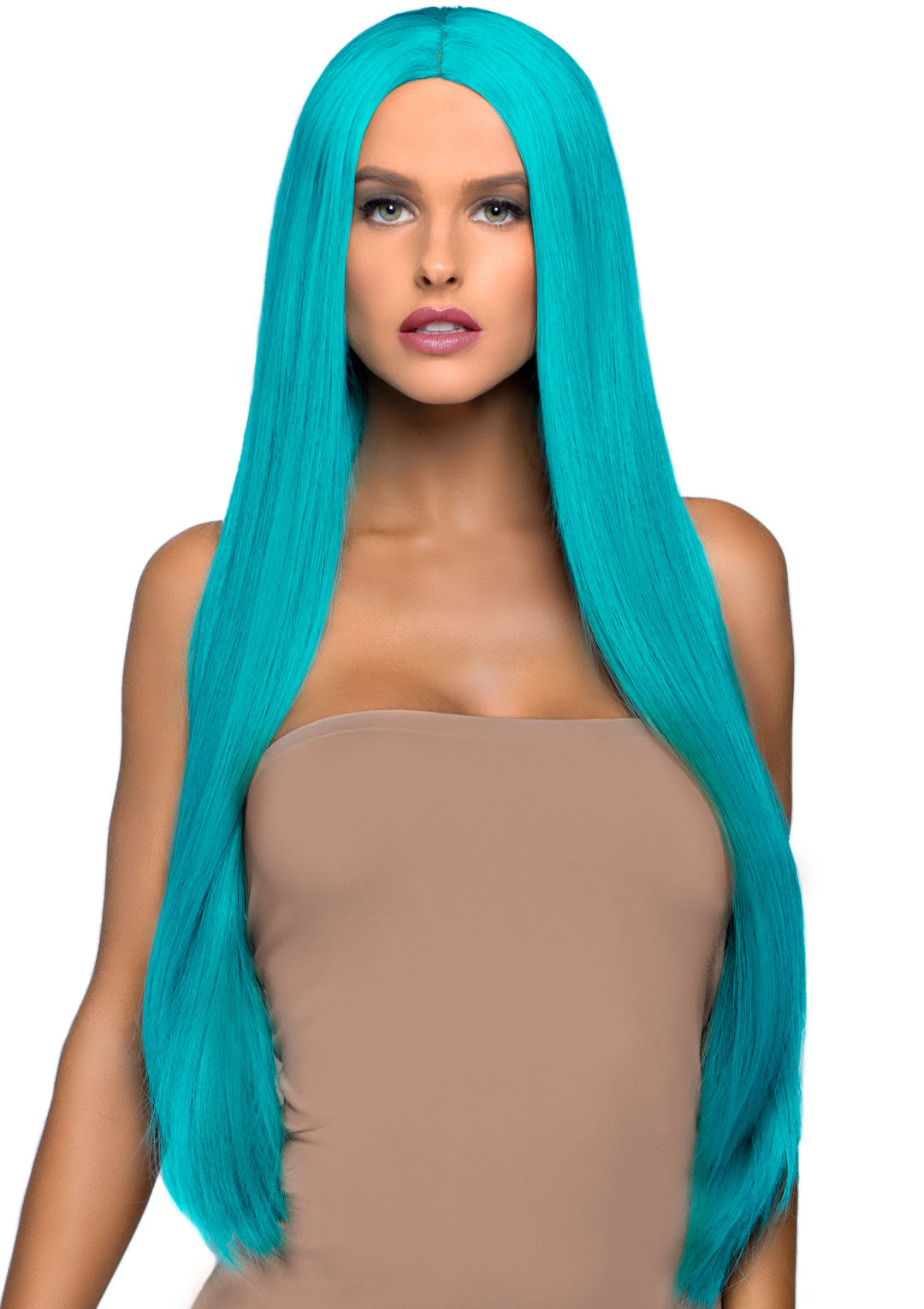 33 Inch Long Straight Center Part Wig - Turquoise-0