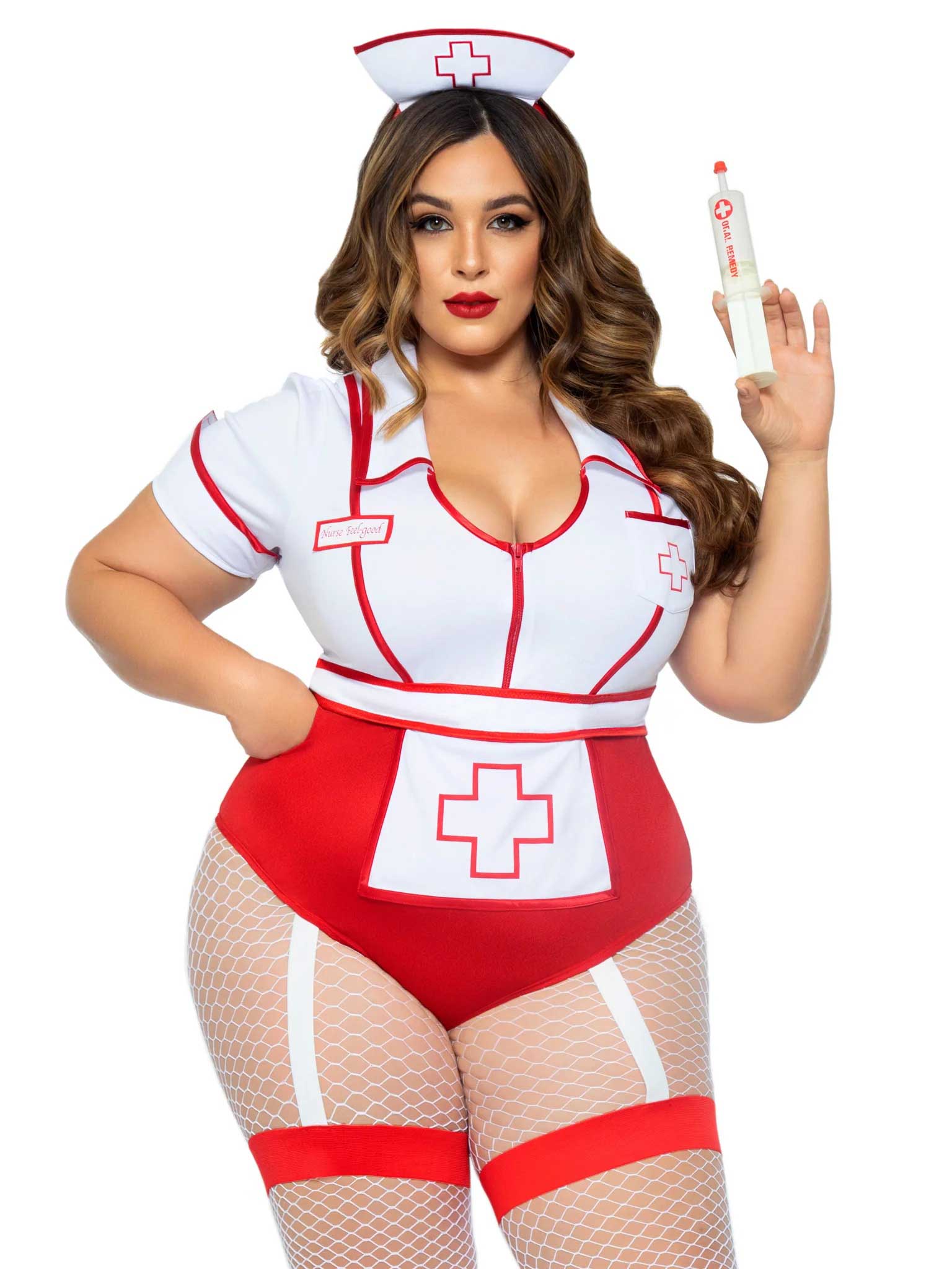 Plus Nurse Feelgood Sexy Costume - 3x/4x - White / Red-0