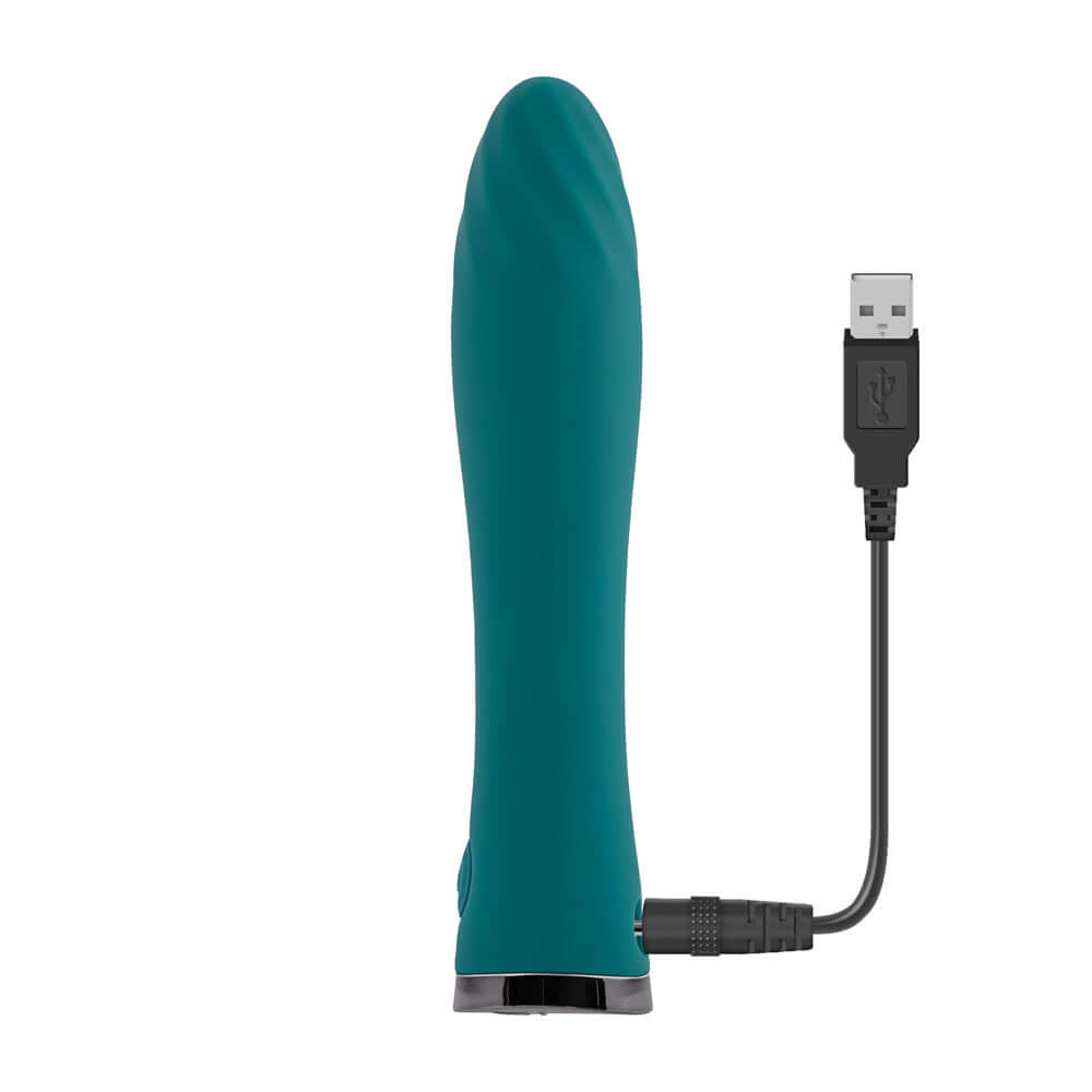 Ultra Wave Teal Powerful Mini Vibrator with USB Charger - 5 Patterns and Intensities, Swirling Textures, Black Chrome Base