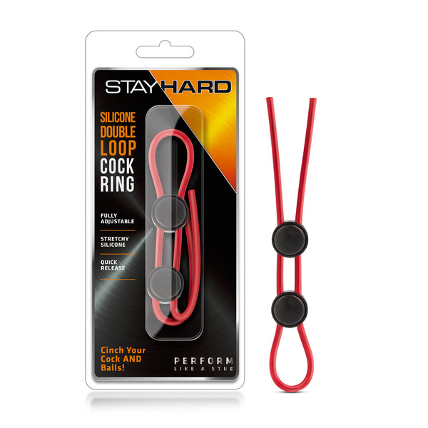 Stay Hard - Silicone Double Loop Cock Ring  - Red-0