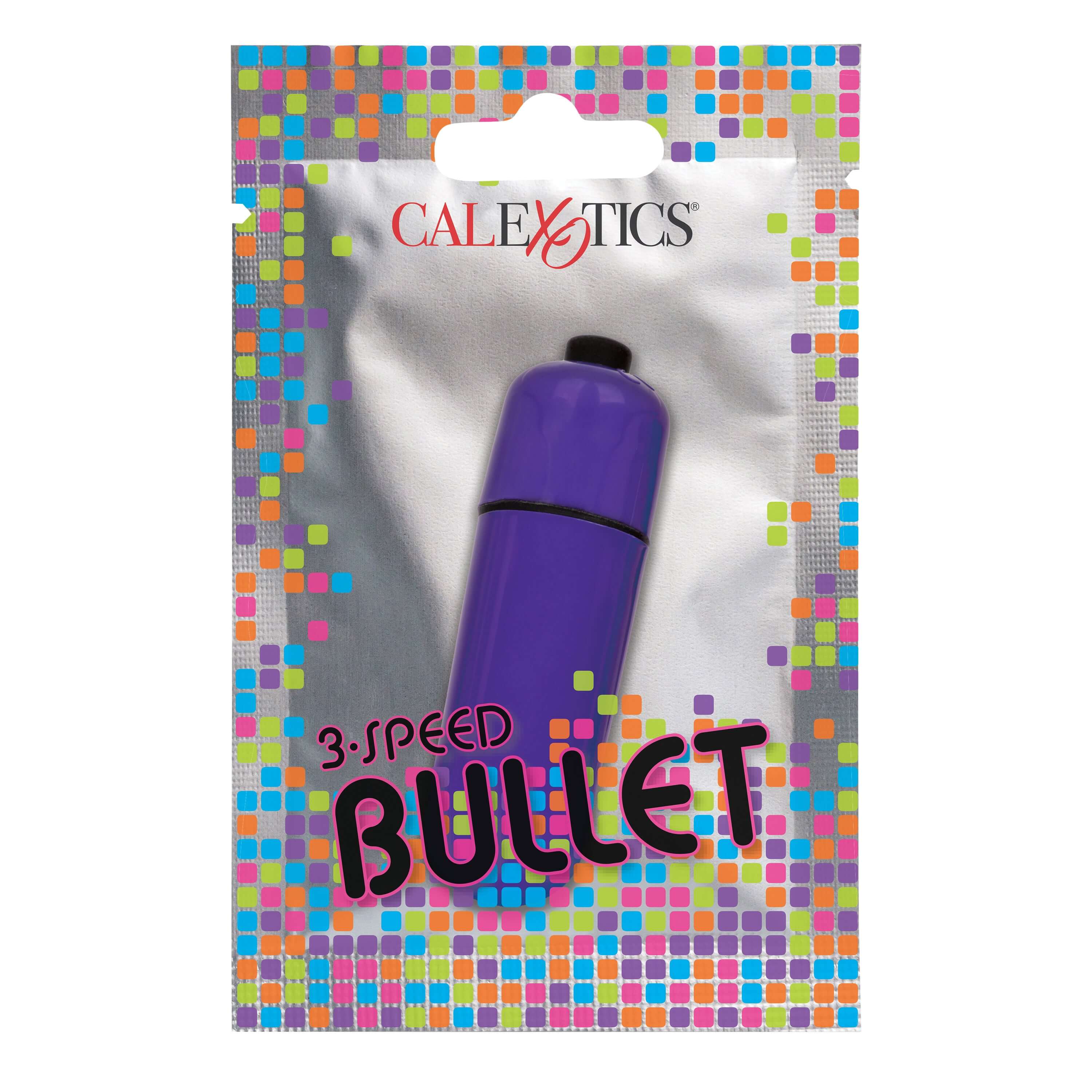 Foil Pack 3-Speed Bullet Vibrator Purple in colorful packaging with branding.
