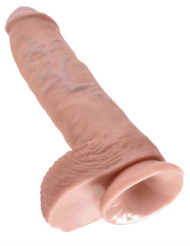 King Cock 10-Inch Cock With Balls Dildo Flesh in lifelike detail, showcasing realistic texture and features.