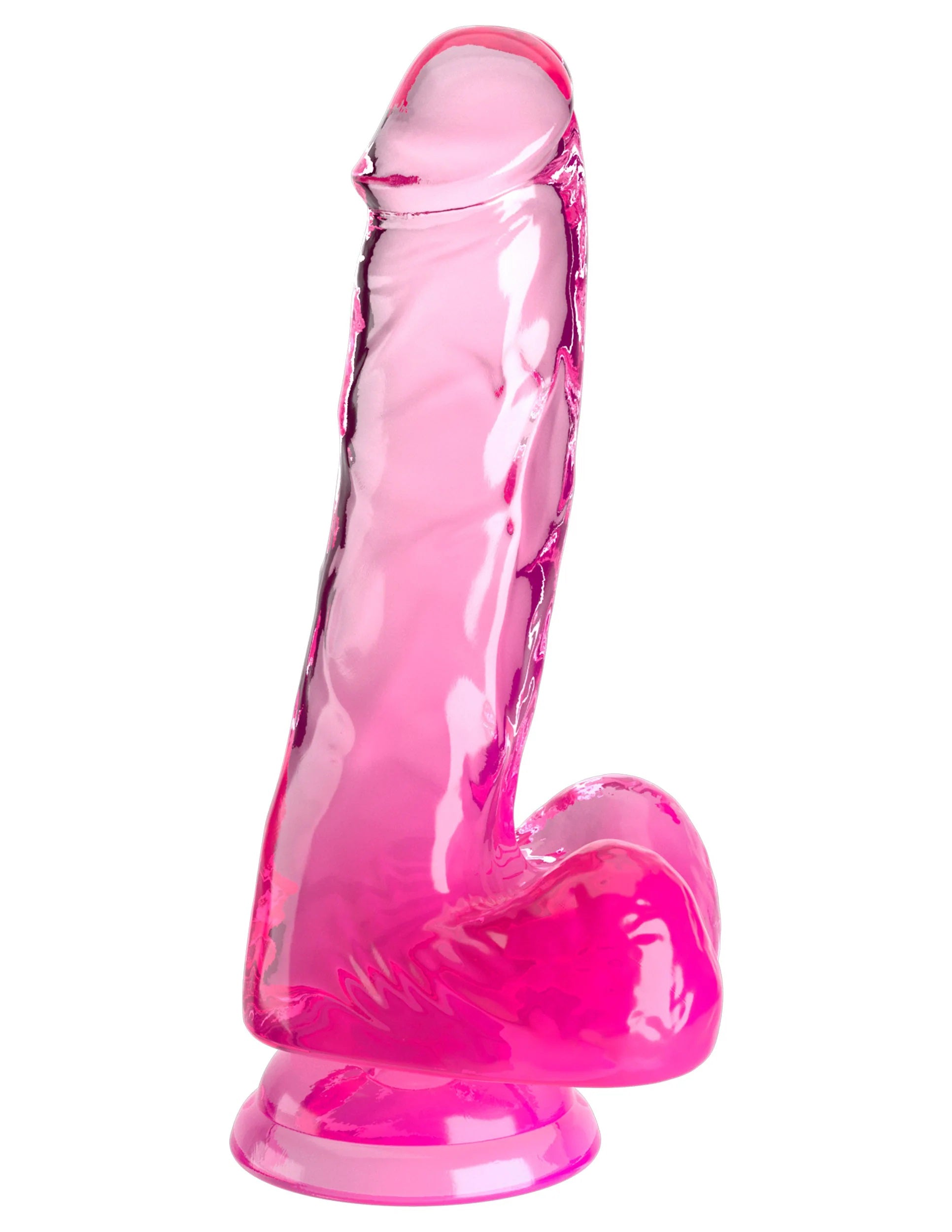 King Cock Clear 6 Inch With Balls - Pink-1