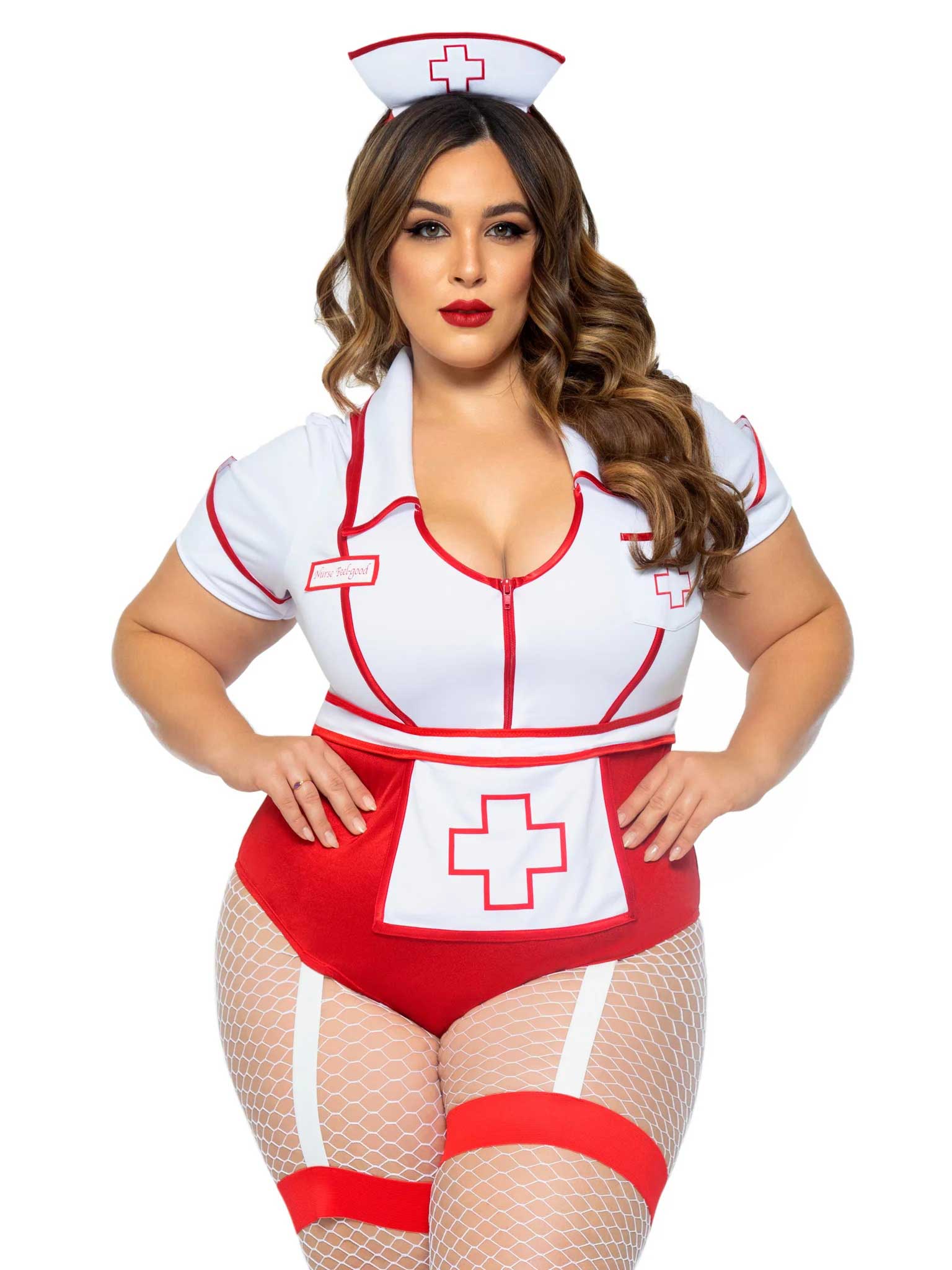 Plus Nurse Feelgood Sexy Costume - 3x/4x - White / Red-2