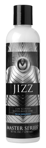 Jizz Cum Scented Water-Based Lubricant 8.5 Oz bottle with sleek design for sensual experience.