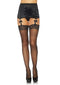 Sheer Lace Top Stockings With Rhinestone Backseam and Mini Bow Accent - One Size - Black-1
