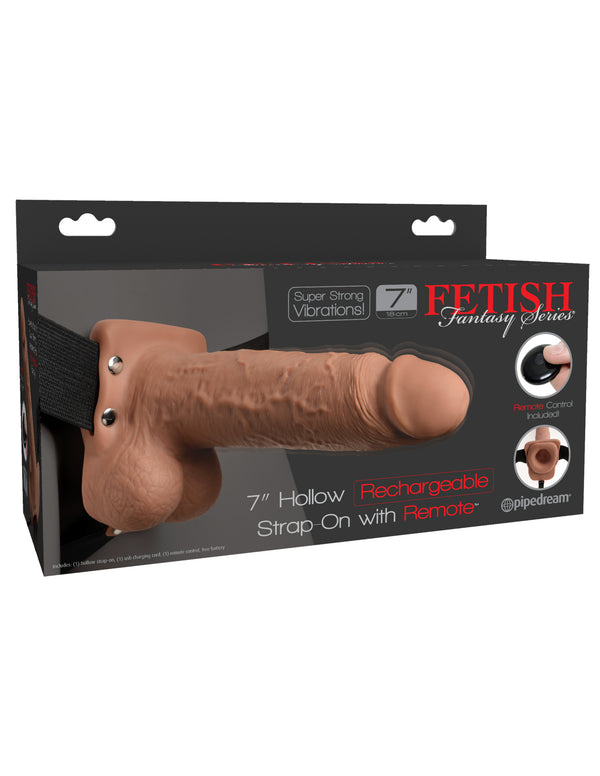 Fetish Fantasy Series 7&quot; Hollow Rechargeable Strap-on With Remote - Tan