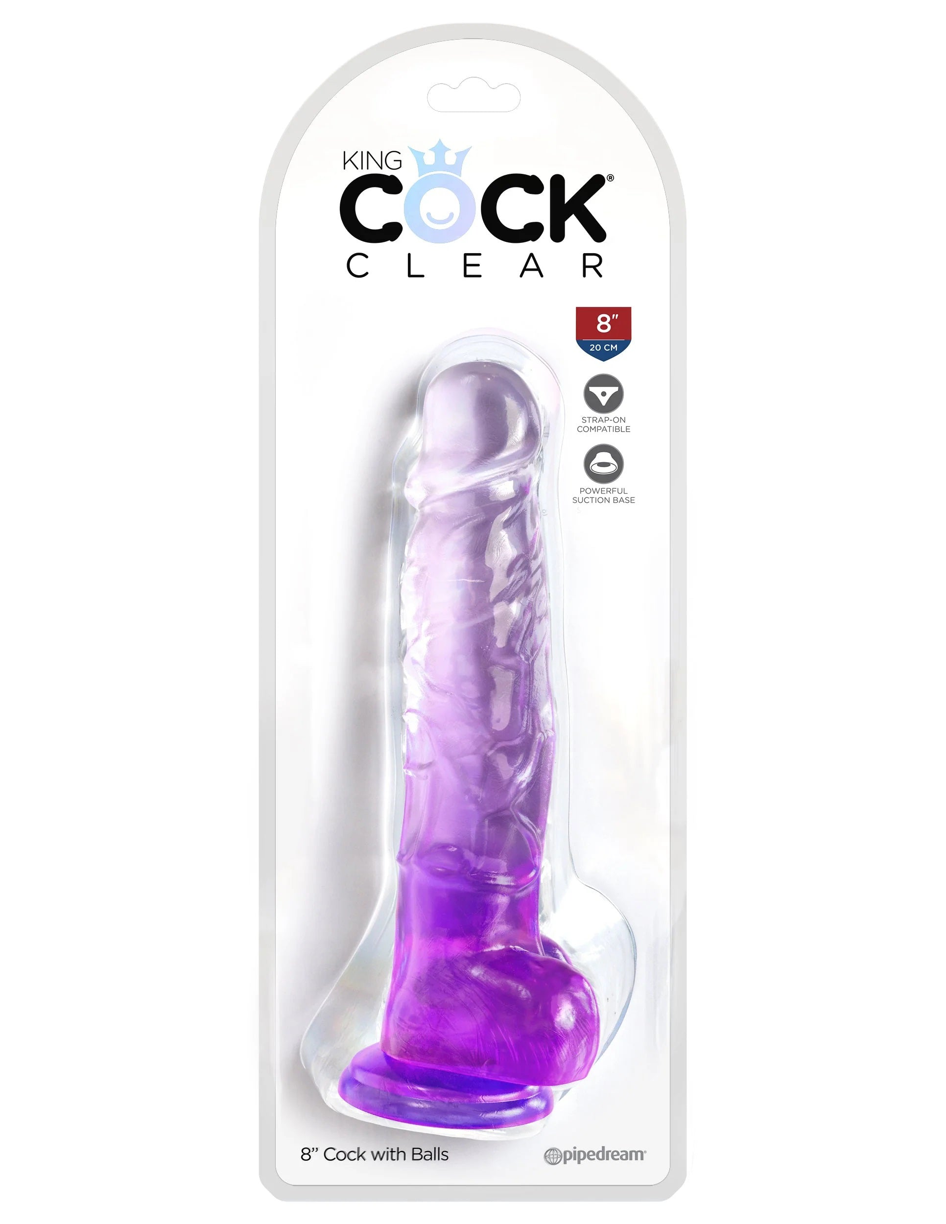 King Cock Clear 8 Inch With Balls - Purple-0