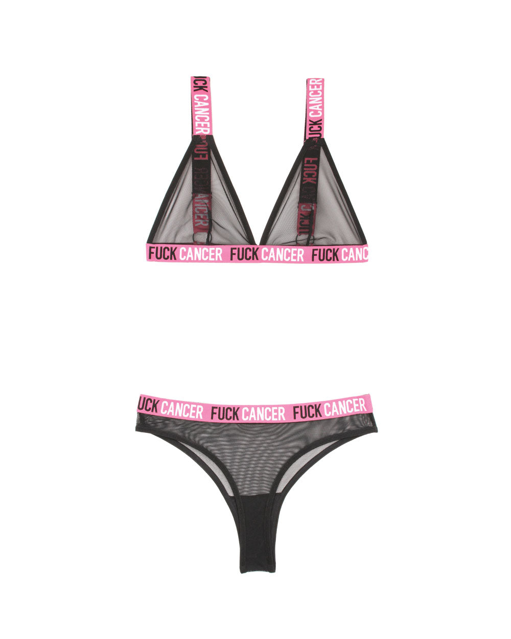 Fuck Cancer Bralette and Cheeky Panty Set - Black - S/m