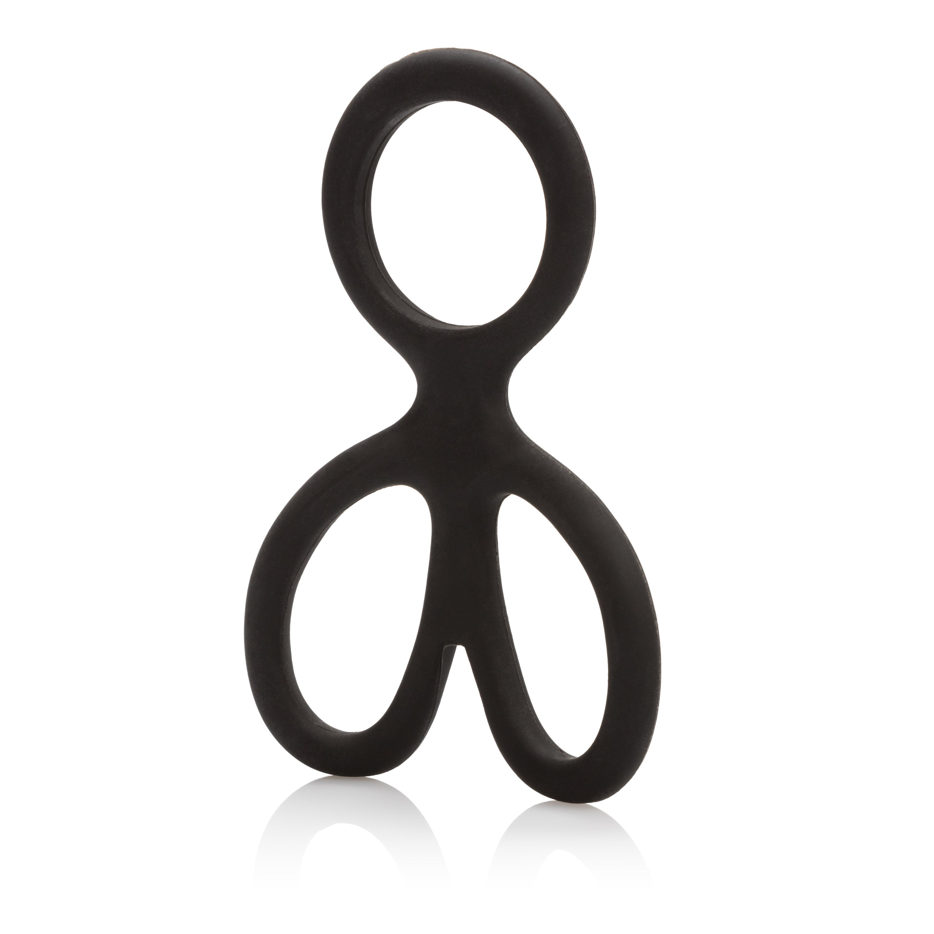 Silicone Ball Spreader Cock Ring Black, a durable and comfortable support accessory with a unique multi-ring design.