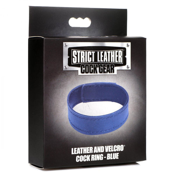 Leather and Velcro Cock Ring - Blue