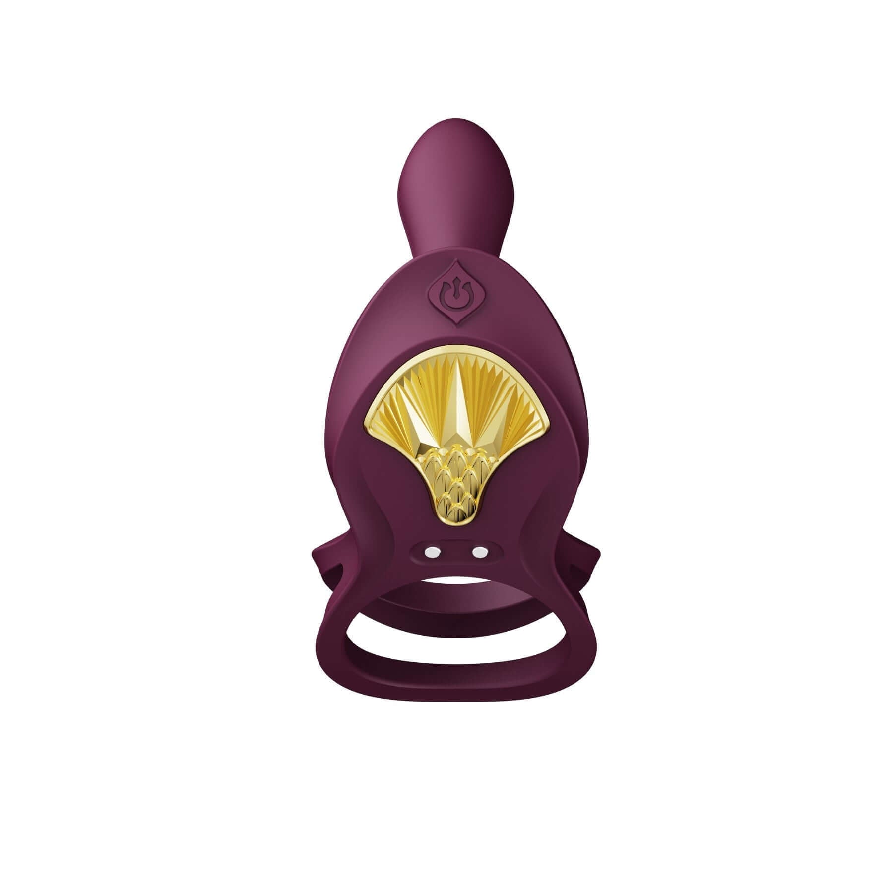 ZALO Bayek Vibrating Couples Ring in Velvet Purple with ergonomic design and 8 vibration modes, featuring a luxurious golden accent.