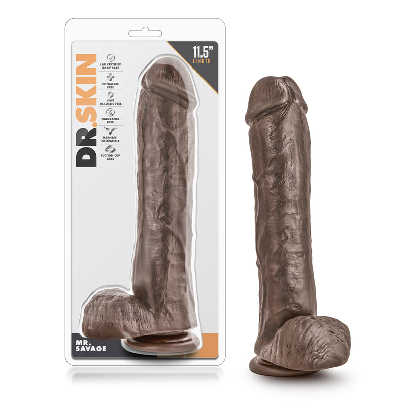 Dr. Skin Mr. Savage 11.5&quot; Dildo With Suction Cup - Chocolate