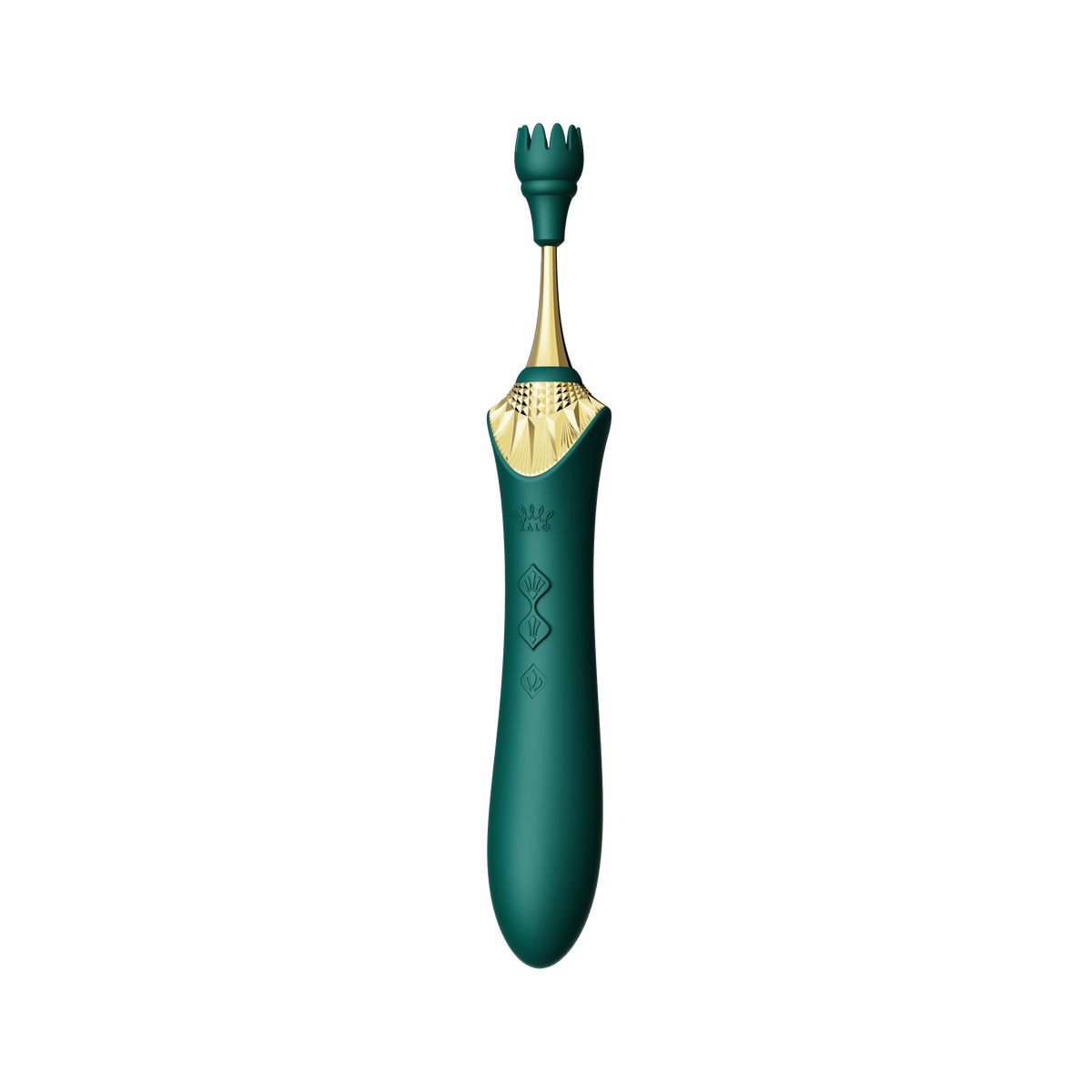 ZALO Bess 2 Clitoral Massager in Turquoise Green with multiple head attachments and heating function for targeted stimulation.