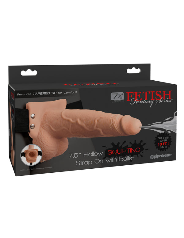 Fetish Fantasy Series 7.5&quot; Hollow Squirting Strap-on With Balls - Flesh