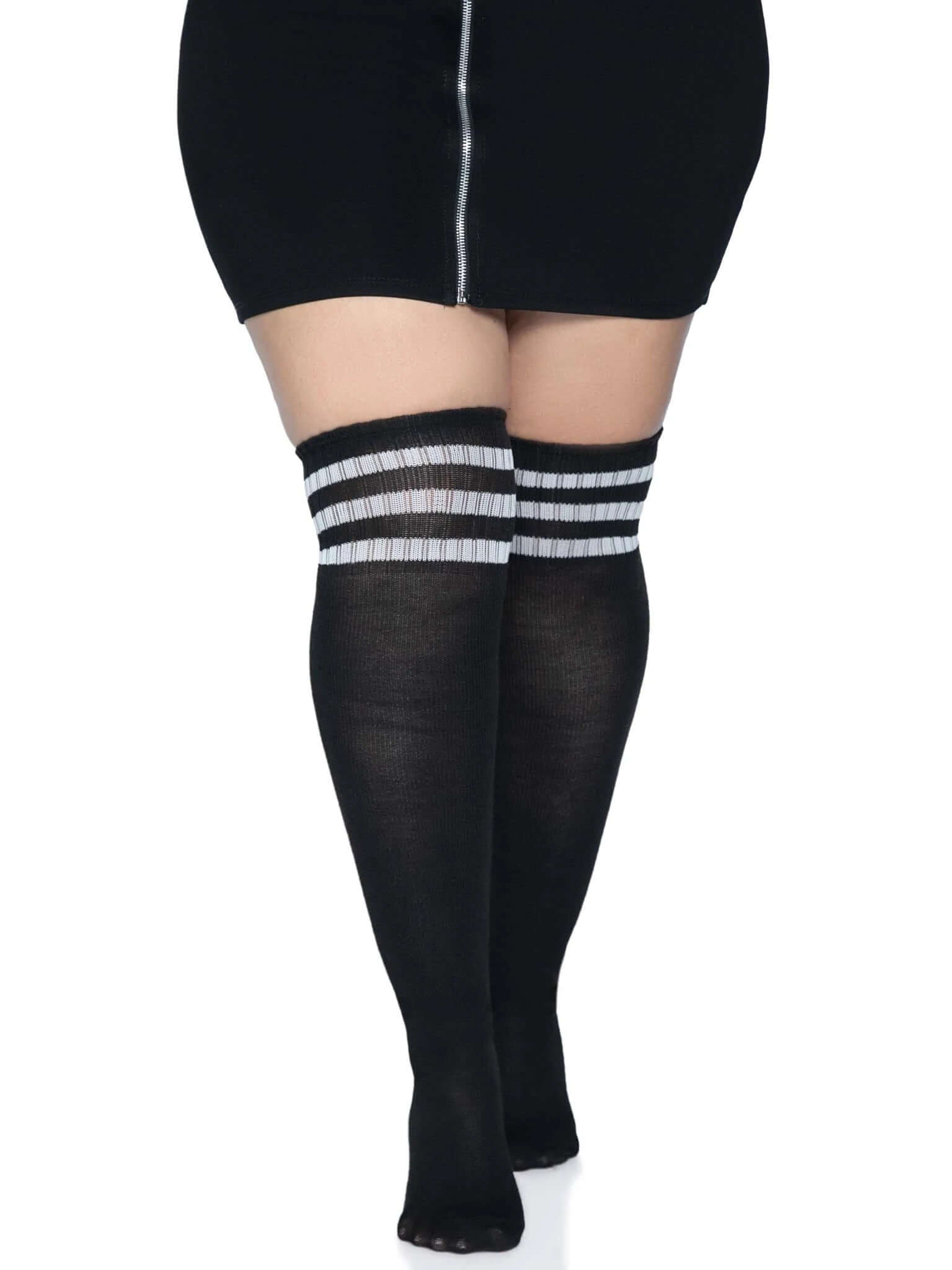 Over the Knee Athletic Socks -1x/2x - Black/white-2