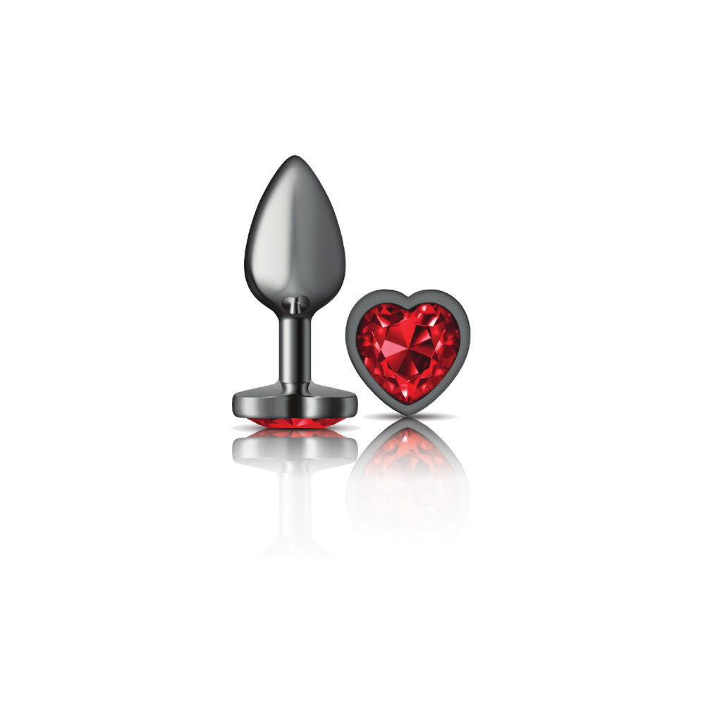 Cheeky Charms-Gunmetal Metal Butt Plug- Heart-Dark Red-Small-1