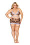 Leopard Bralette With Garter Skirt and G-String -  Queen Size - Leopard-1