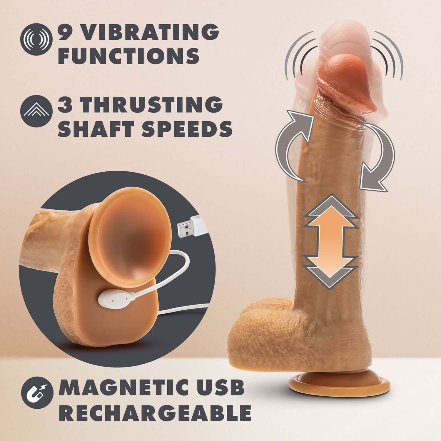Dr. Skin Silicone - Dr. Phillips - 8.5 Inch  Thrusting Dildo - Tan-7