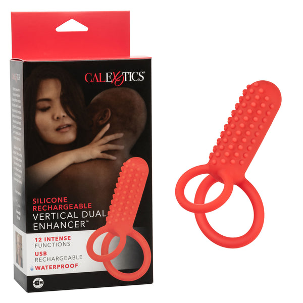 Silicone Rechargeable Vertical Dual Enhancer - Red