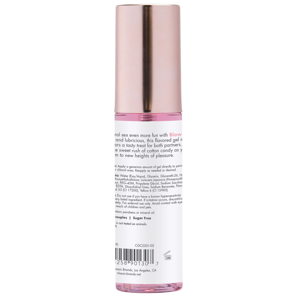 Blow Me Oral Sex Gel Sugar Rush 2 Oz bottle with pink cap and ingredient details on label