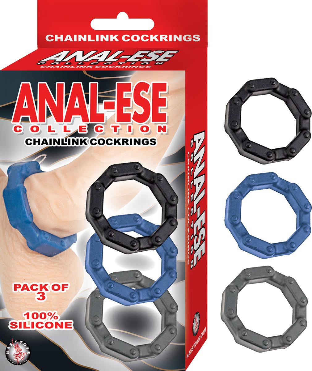 Anal-Ese Chainlink Cockrings - Black/blue/grey-1