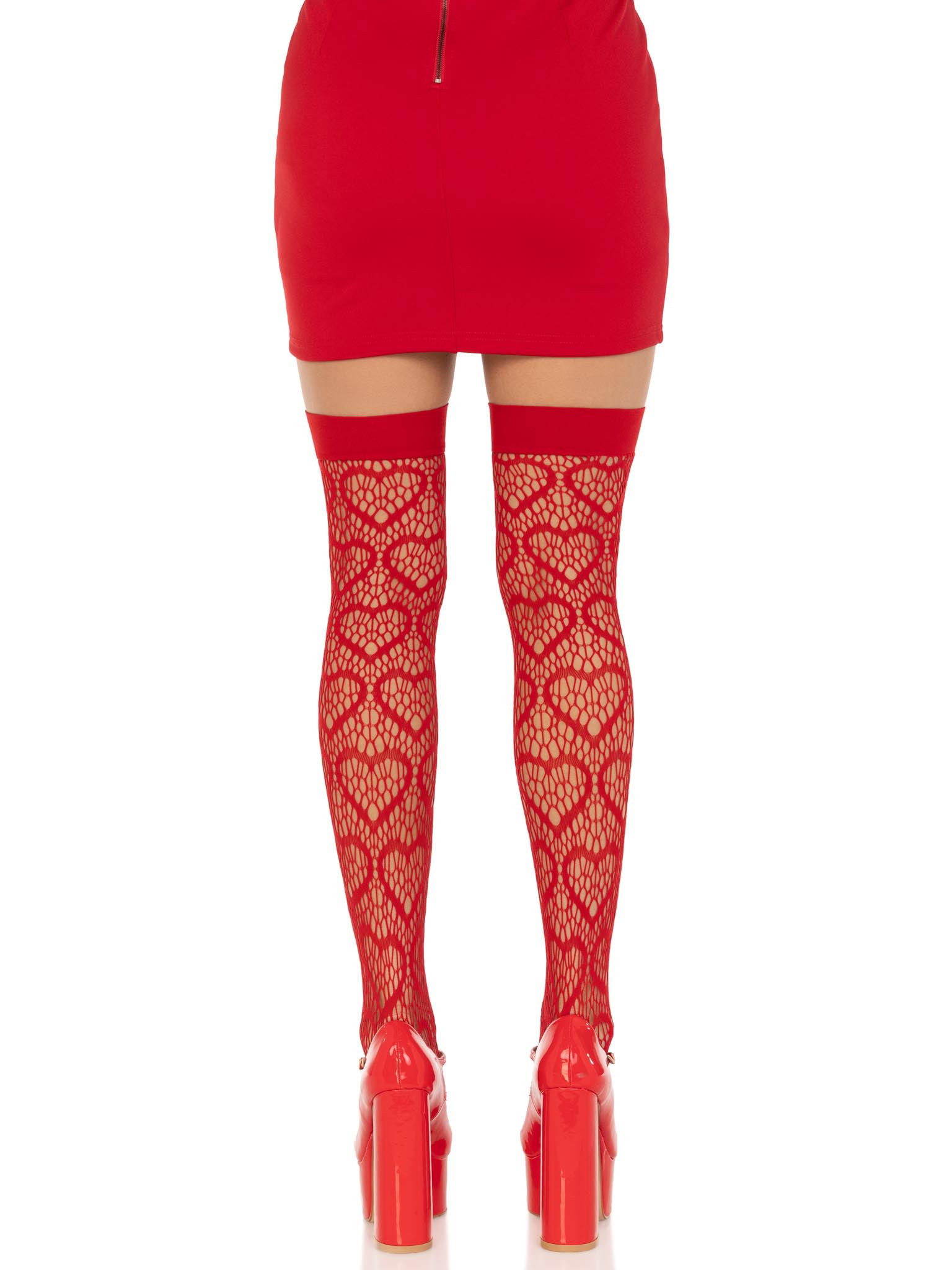 Heart Net Thigh Highs - One Size - Red-0