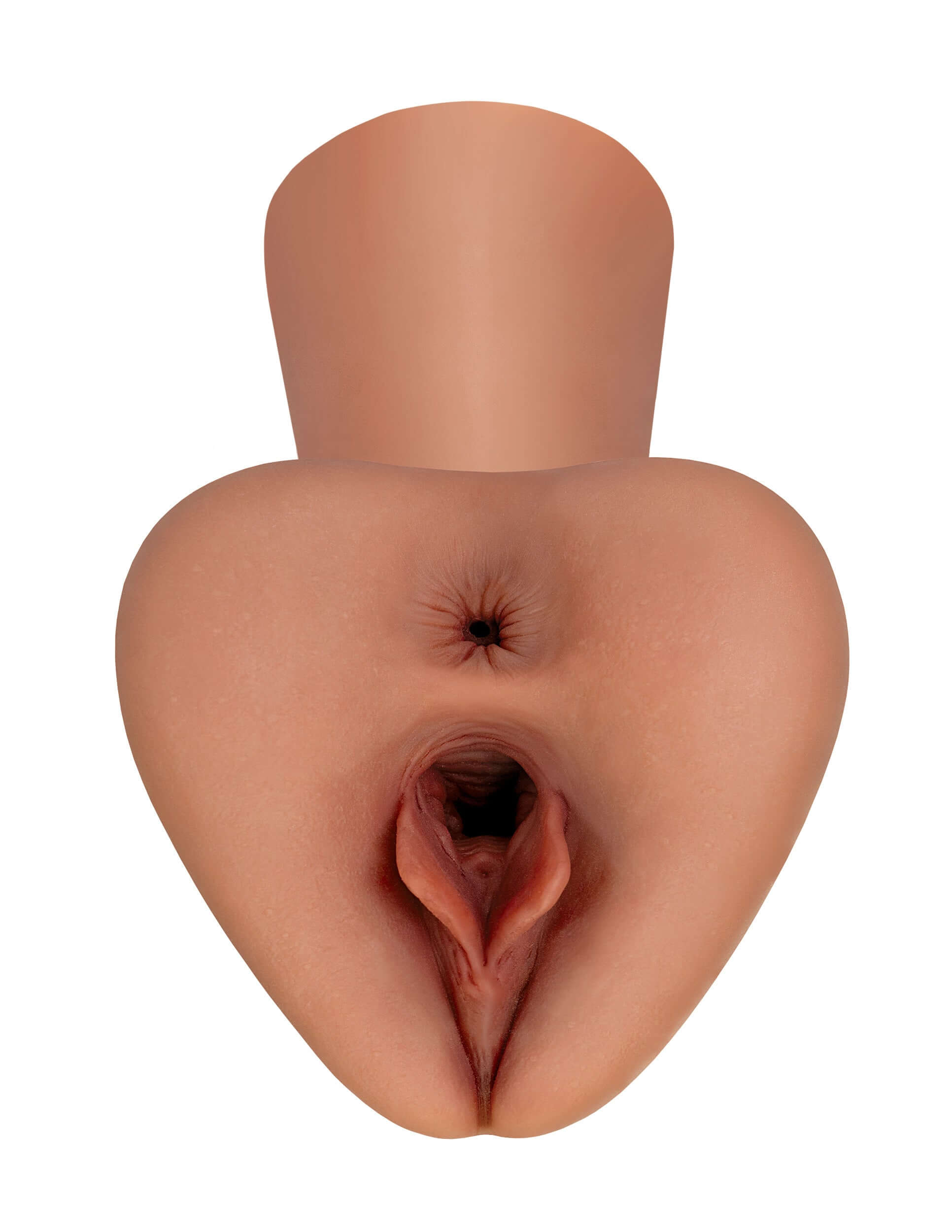 Pick Your Pleasure XL Stroker - Brown with detailed textured skin and two penetration holes for ultimate fantasy fulfillment.