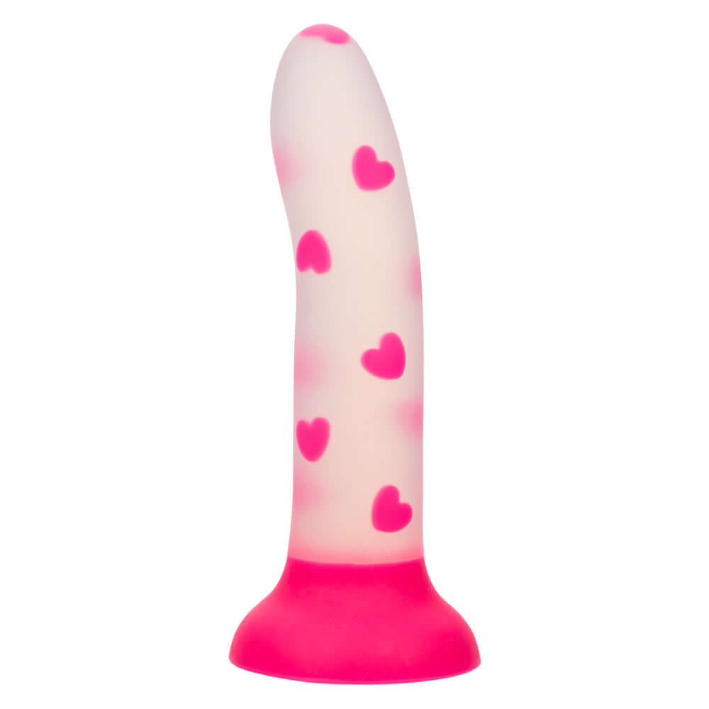 Glow Stick Heart Dildo - Pink with glow-in-the-dark heart pattern and ultra-soft Satin Finish Silicone for a playful intimate experience
