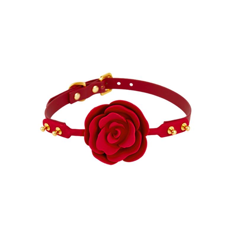ZALO & UPKO Doll Designer Collection Rose Ball Gag in Red with luxury Italian leather strap and patented rose-shaped silicone ball.