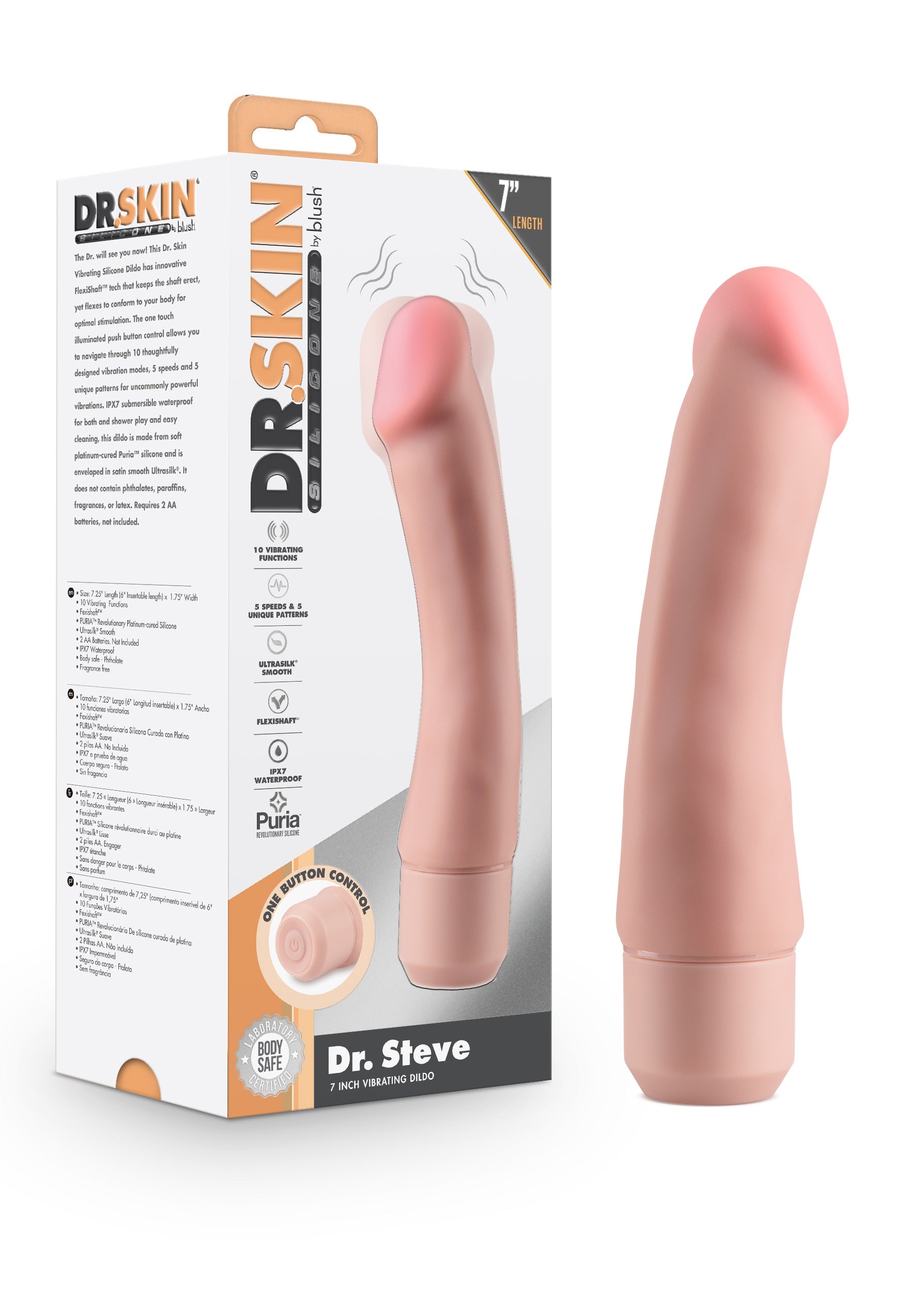 Dr. Skin Silicone – Dr. Steve - 7 Inch Vibrating Dildo - Beige