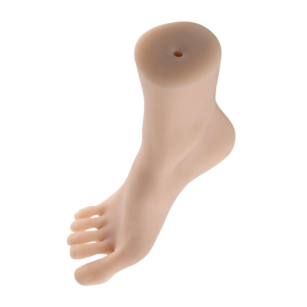 Realistic foot stroker toy with lifelike toes and smooth heel made from phthalate and latex-free TPE for foot fetish pleasure
