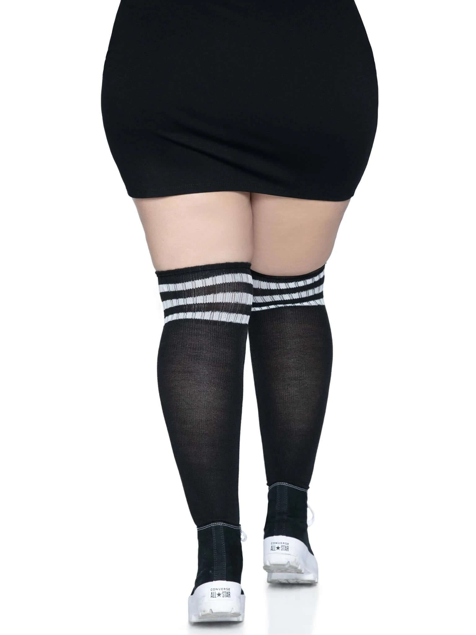Over the Knee Athletic Socks -1x/2x - Black/white-1